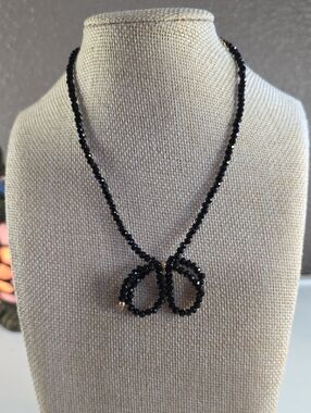 Glass Black Beaded Bow Necklace - Women Jewelry